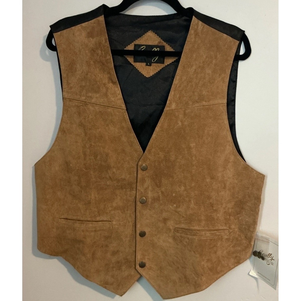 Scully Vest Mens Large Brown Suede Snap Front Lined Western Cowboy Workwear